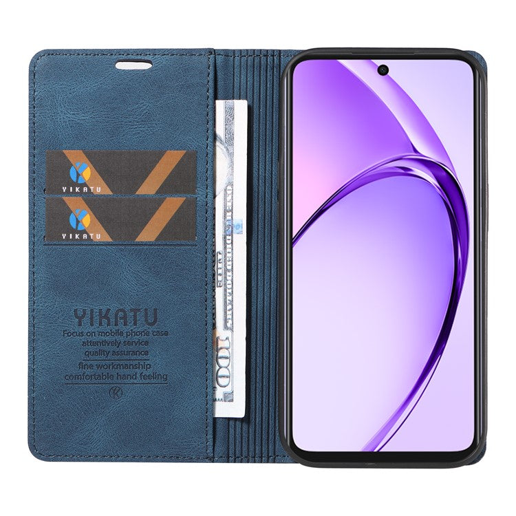 YIKATU YK-004 For Oppo A3x 4G / 5G (India) / A3 4G / 5G / A60 5G / A40 4G / A40M 4G Case Leather Skin-Touch Phone Cover Magnetic Auto-Absorbed - Blue