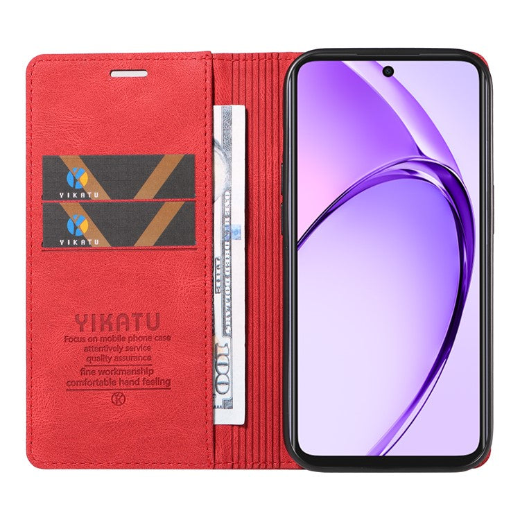 YIKATU YK-004 For Oppo A3x 4G / 5G (India) / A3 4G / 5G / A60 5G / A40 4G / A40M 4G Case Leather Skin-Touch Phone Cover Magnetic Auto-Absorbed - Red