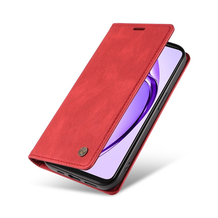 YIKATU YK-004 For Oppo A3x 4G / 5G (India) / A3 4G / 5G / A60 5G / A40 4G / A40M 4G Case Leather Skin-Touch Phone Cover Magnetic Auto-Absorbed - Red