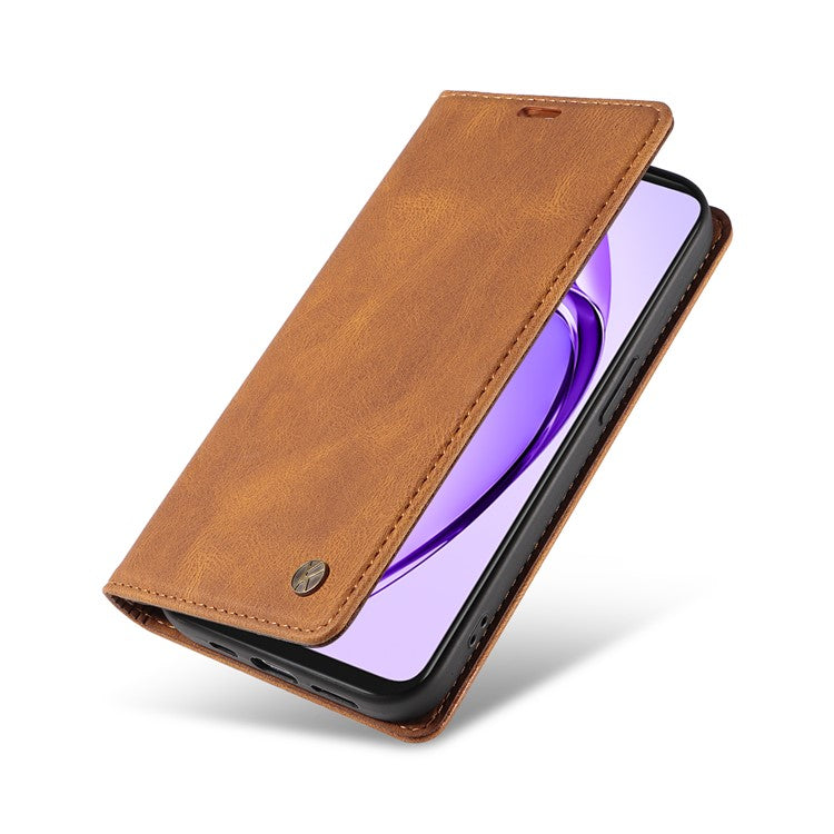 YIKATU YK-004 For Oppo A3x 4G / 5G (India) / A3 4G / 5G / A60 5G / A40 4G / A40M 4G Case Leather Skin-Touch Phone Cover Magnetic Auto-Absorbed - Brown