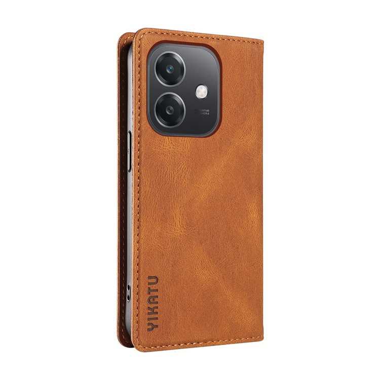 YIKATU YK-004 For Oppo A3x 4G / 5G (India) / A3 4G / 5G / A60 5G / A40 4G / A40M 4G Case Leather Skin-Touch Phone Cover Magnetic Auto-Absorbed - Brown