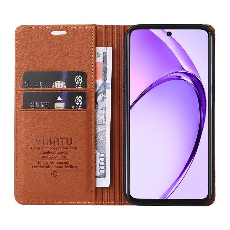 YIKATU YK-001 For Oppo A3x 4G / 5G (India) / A3 4G / 5G / A60 5G / A40 4G / A40M 4G Case Stand Leather Phone Cover Strong Magnetic Closure - Brown