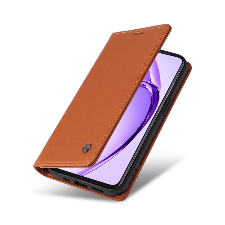 YIKATU YK-001 For Oppo A3x 4G / 5G (India) / A3 4G / 5G / A60 5G / A40 4G / A40M 4G Case Stand Leather Phone Cover Strong Magnetic Closure - Brown