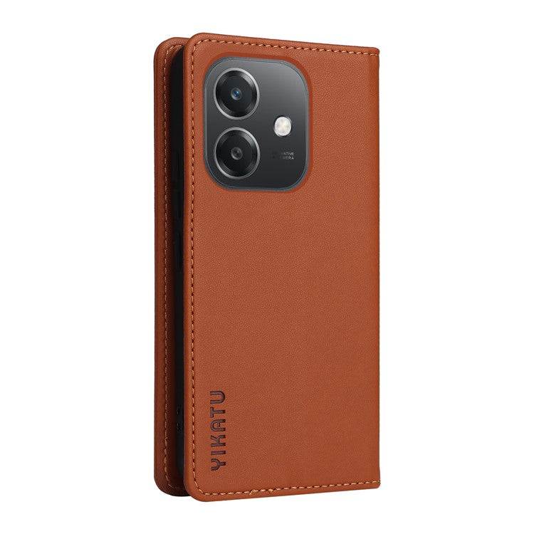 YIKATU YK-001 For Oppo A3x 4G / 5G (India) / A3 4G / 5G / A60 5G / A40 4G / A40M 4G Case Stand Leather Phone Cover Strong Magnetic Closure - Brown