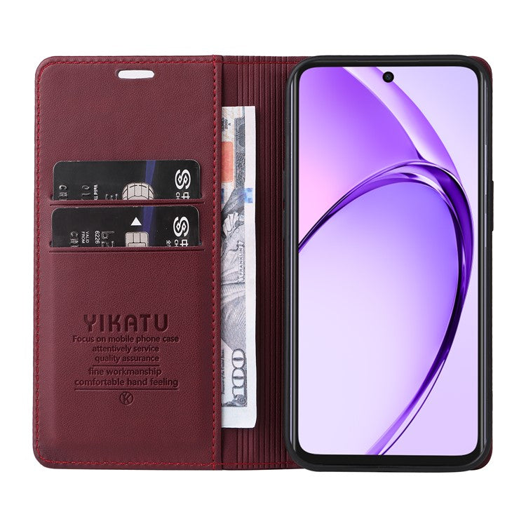 YIKATU YK-001 For Oppo A3x 4G / 5G (India) / A3 4G / 5G / A60 5G / A40 4G / A40M 4G Case Stand Leather Phone Cover Strong Magnetic Closure - Wine Red