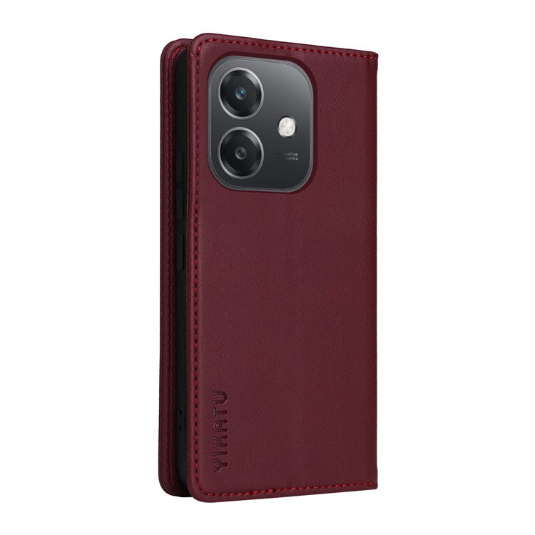YIKATU YK-001 For Oppo A3x 4G / 5G (India) / A3 4G / 5G / A60 5G / A40 4G / A40M 4G Case Stand Leather Phone Cover Strong Magnetic Closure - Wine Red