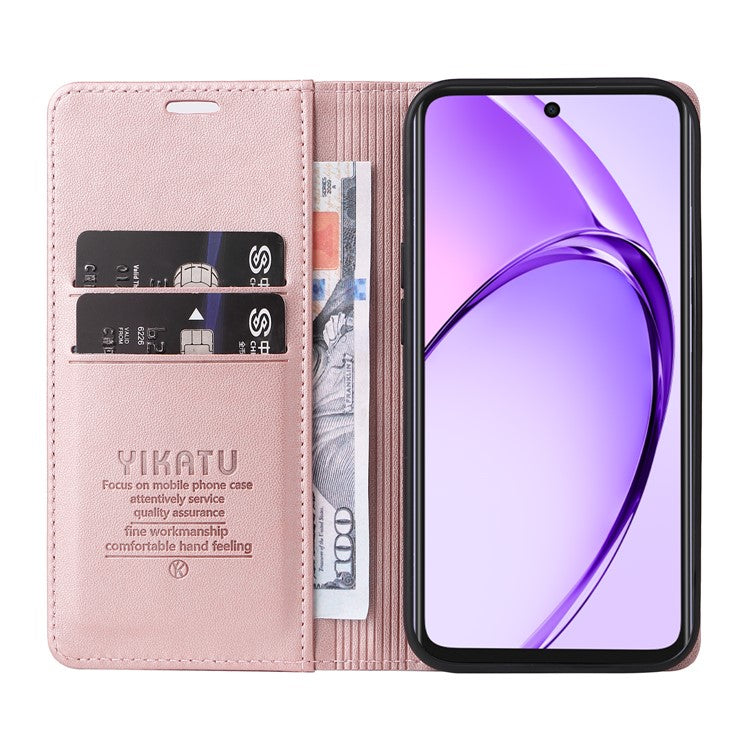 YIKATU YK-001 For Oppo A3x 4G / 5G (India) / A3 4G / 5G / A60 5G / A40 4G / A40M 4G Case Stand Leather Phone Cover Strong Magnetic Closure - Rose Gold