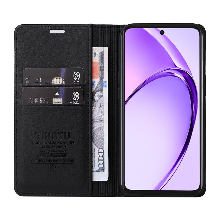 YIKATU YK-001 For Oppo A3x 4G / 5G (India) / A3 4G / 5G / A60 5G / A40 4G / A40M 4G Case Stand Leather Phone Cover Strong Magnetic Closure - Black