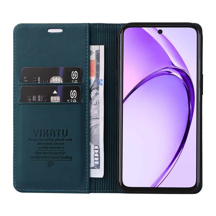 YIKATU YK-001 For Oppo A3x 4G / 5G (India) / A3 4G / 5G / A60 5G / A40 4G / A40M 4G Case Stand Leather Phone Cover Strong Magnetic Closure - Green