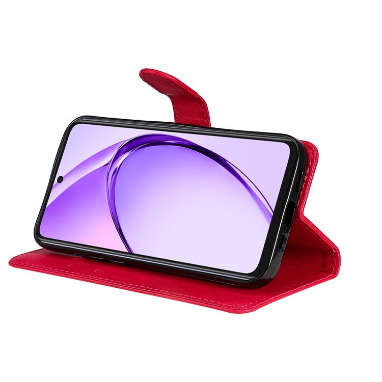 KT Leather Series-2 for Oppo A3x 4G / 5G (India) / A3 4G / 5G / A60 5G / A40 4G / A40M 4G Case Solid Color Leather Phone Cover Wallet Stand - Red