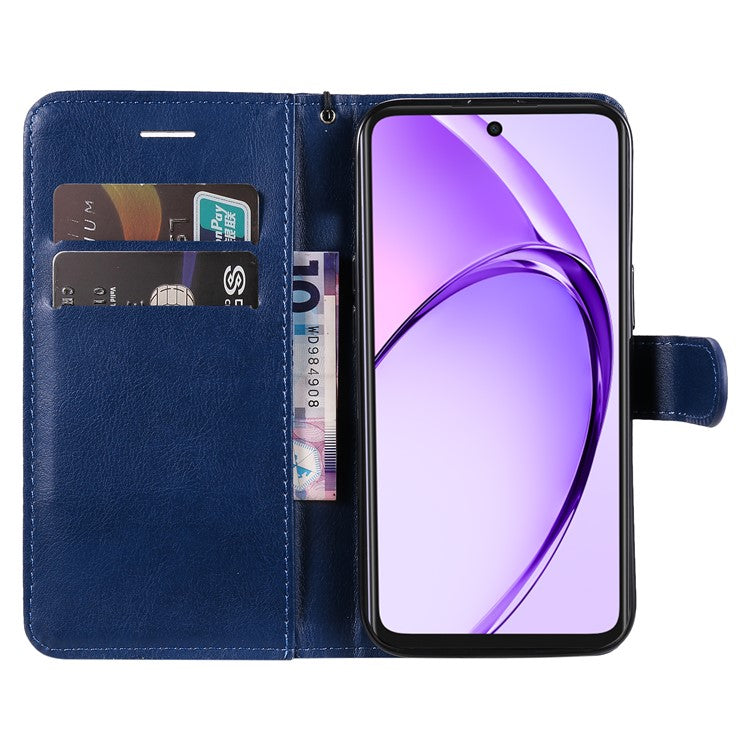 KT Leather Series-2 for Oppo A3x 4G / 5G (India) / A3 4G / 5G / A60 5G / A40 4G / A40M 4G Case Solid Color Leather Phone Cover Wallet Stand - Blue