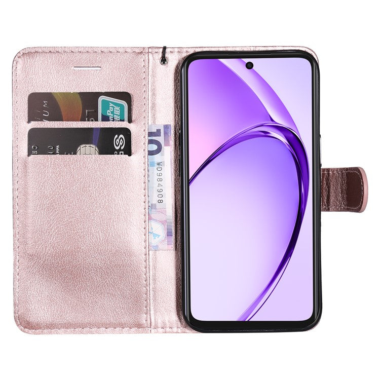 KT Leather Series-2 for Oppo A3x 4G / 5G (India) / A3 4G / 5G / A60 5G / A40 4G / A40M 4G Case Solid Color Leather Phone Cover Wallet Stand - Rose Gold