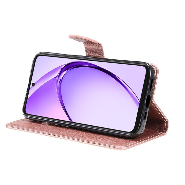 KT Leather Series-2 for Oppo A3x 4G / 5G (India) / A3 4G / 5G / A60 5G / A40 4G / A40M 4G Case Solid Color Leather Phone Cover Wallet Stand - Rose Gold