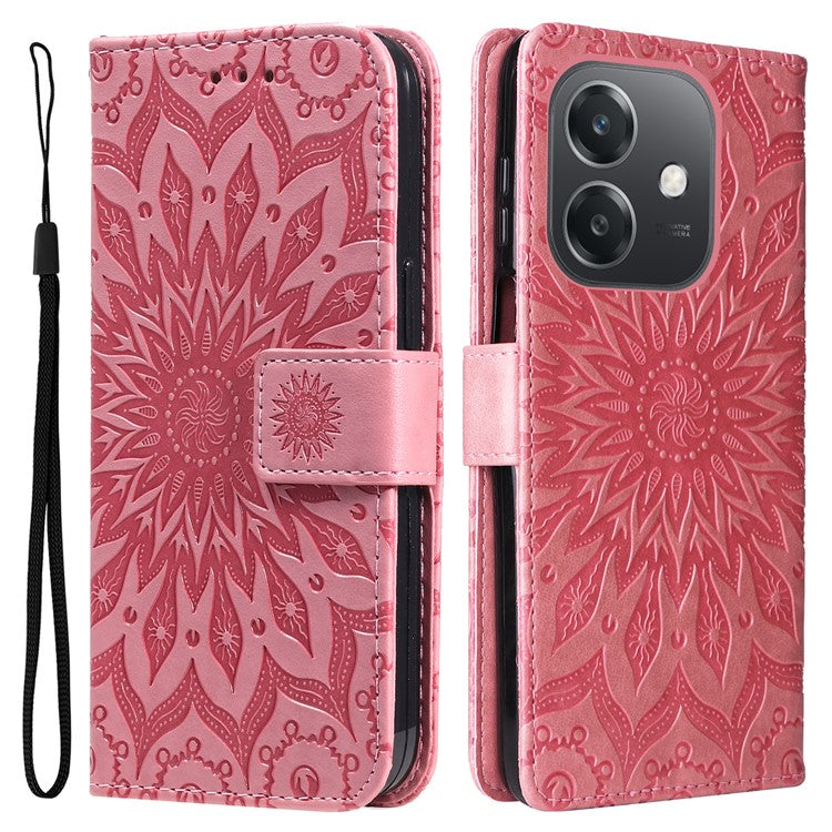 KT Imprinting Flower Series-1 For Oppo A3x 4G / 5G (India) / A3 4G / 5G / A60 5G / A40 4G / A40M 4G Case Sunflower Leather Wallet Phone Cover - Pink