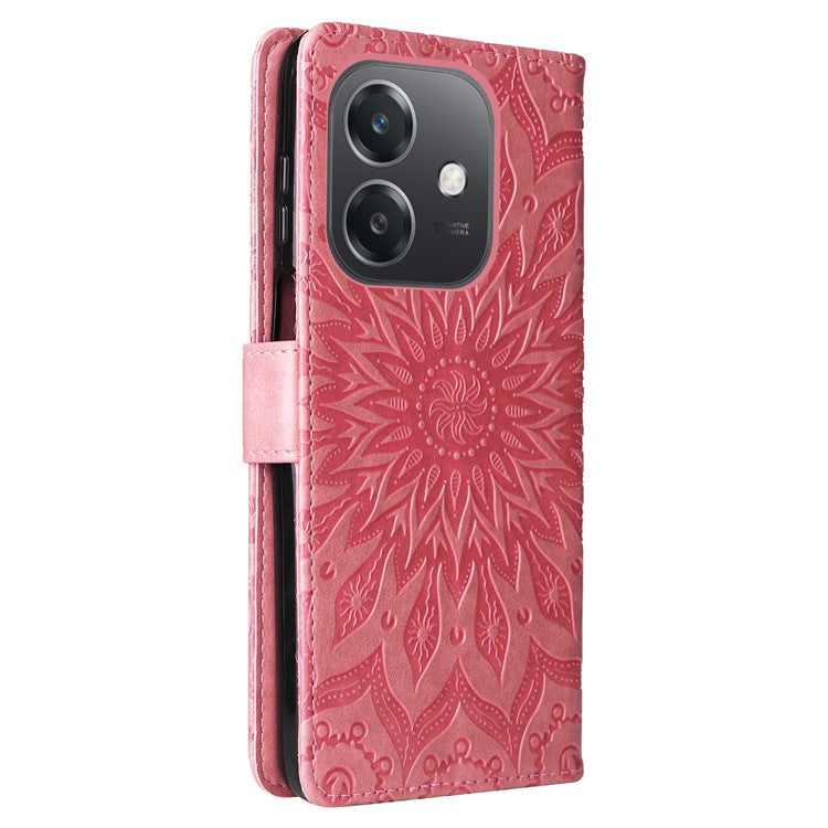 KT Imprinting Flower Series-1 For Oppo A3x 4G / 5G (India) / A3 4G / 5G / A60 5G / A40 4G / A40M 4G Case Sunflower Leather Wallet Phone Cover - Pink