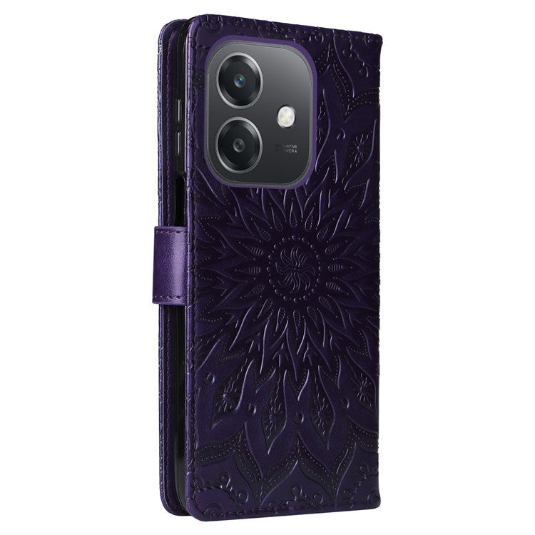 KT Imprinting Flower Series-1 For Oppo A3x 4G / 5G (India) / A3 4G / 5G / A60 5G / A40 4G / A40M 4G Case Sunflower Leather Wallet Phone Cover - Purple