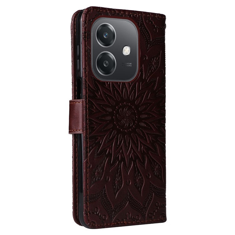 KT Imprinting Flower Series-1 For Oppo A3x 4G / 5G (India) / A3 4G / 5G / A60 5G / A40 4G / A40M 4G Case Sunflower Leather Wallet Phone Cover - Brown