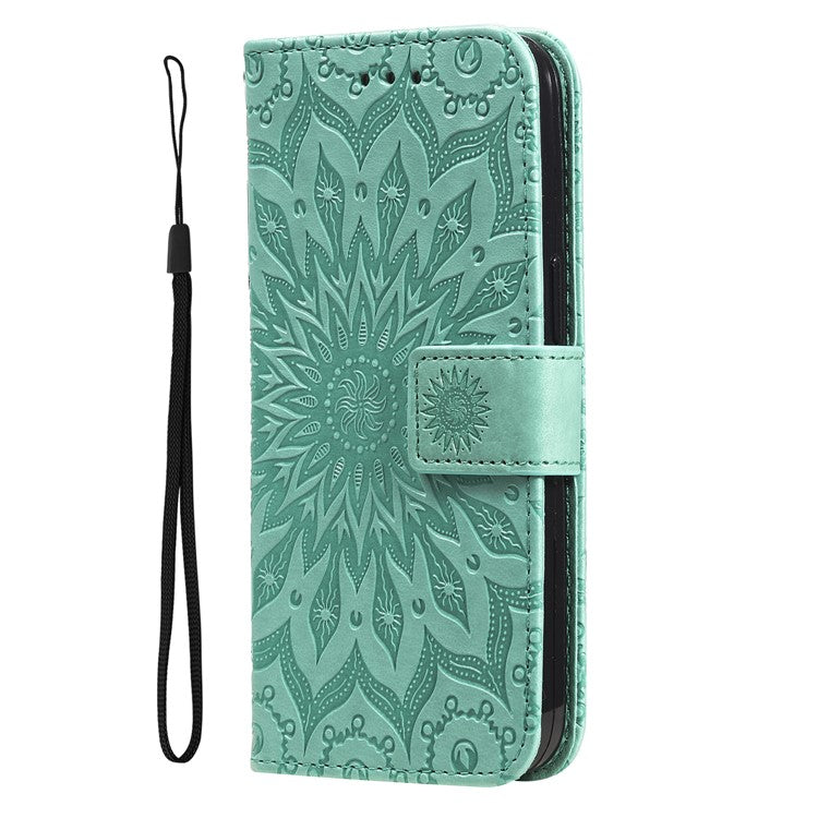 KT Imprinting Flower Series-1 For Oppo A3x 4G / 5G (India) / A3 4G / 5G / A60 5G / A40 4G / A40M 4G Case Sunflower Leather Wallet Phone Cover - Green