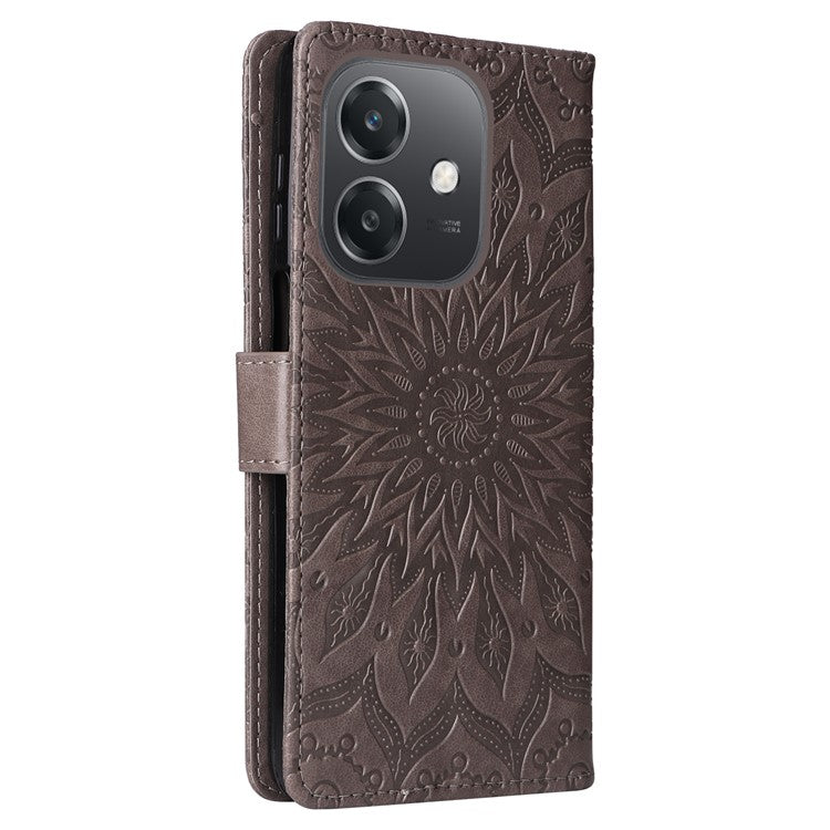 KT Imprinting Flower Series-1 For Oppo A3x 4G / 5G (India) / A3 4G / 5G / A60 5G / A40 4G / A40M 4G Case Sunflower Leather Wallet Phone Cover - Grey