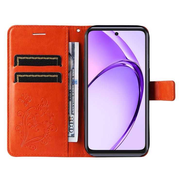 KT Imprinting Flower Series-2 For Oppo A3x 4G / 5G (India) / A3 4G / 5G / A60 5G / A40 4G / A40M 4G Case Butterfly Leather Phone Cover - Orange