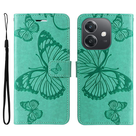KT Imprinting Flower Series-2 For Oppo A3x 4G / 5G (India) / A3 4G / 5G / A60 5G / A40 4G / A40M 4G Case Butterfly Leather Phone Cover - Green