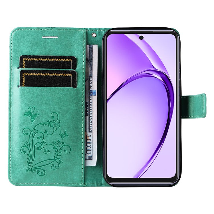 KT Imprinting Flower Series-2 For Oppo A3x 4G / 5G (India) / A3 4G / 5G / A60 5G / A40 4G / A40M 4G Case Butterfly Leather Phone Cover - Green