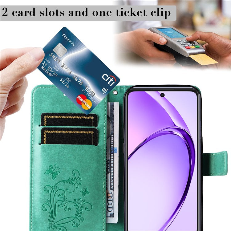 KT Imprinting Flower Series-2 For Oppo A3x 4G / 5G (India) / A3 4G / 5G / A60 5G / A40 4G / A40M 4G Case Butterfly Leather Phone Cover - Green