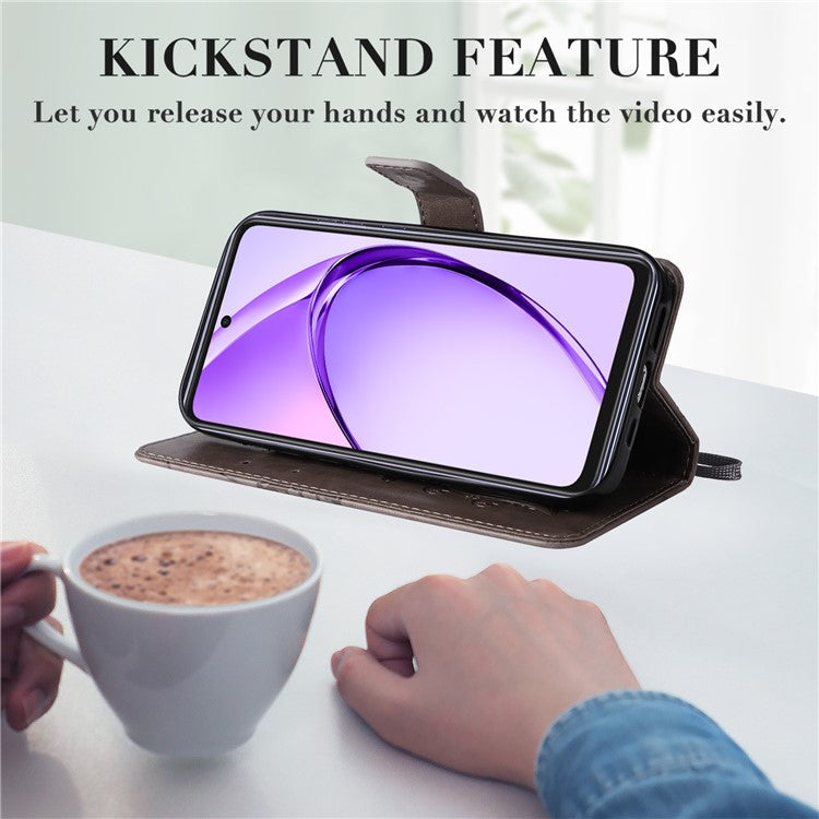 KT Imprinting Flower Series-2 For Oppo A3x 4G / 5G (India) / A3 4G / 5G / A60 5G / A40 4G / A40M 4G Case Butterfly Leather Phone Cover - Grey