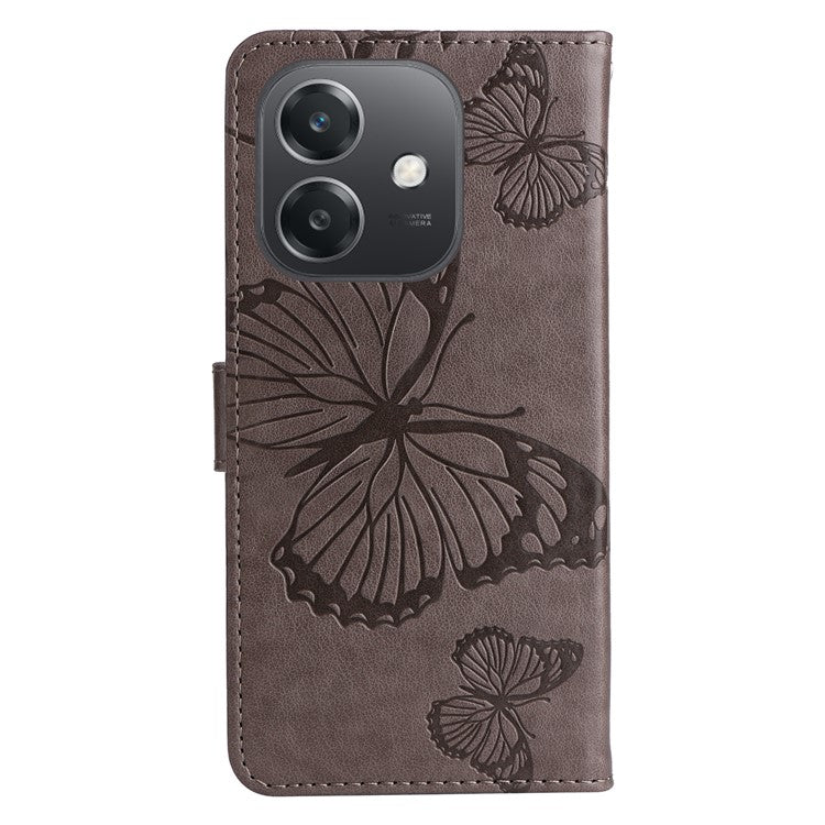 KT Imprinting Flower Series-2 For Oppo A3x 4G / 5G (India) / A3 4G / 5G / A60 5G / A40 4G / A40M 4G Case Butterfly Leather Phone Cover - Grey