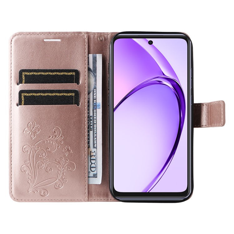 KT Imprinting Flower Series-2 For Oppo A3x 4G / 5G (India) / A3 4G / 5G / A60 5G / A40 4G / A40M 4G Case Butterfly Leather Phone Cover - Rose Gold
