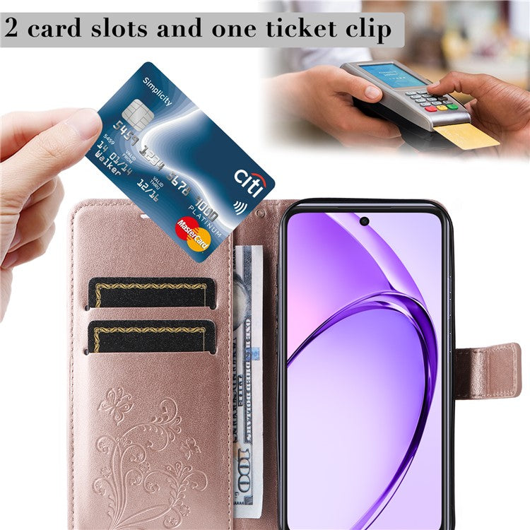 KT Imprinting Flower Series-2 For Oppo A3x 4G / 5G (India) / A3 4G / 5G / A60 5G / A40 4G / A40M 4G Case Butterfly Leather Phone Cover - Rose Gold