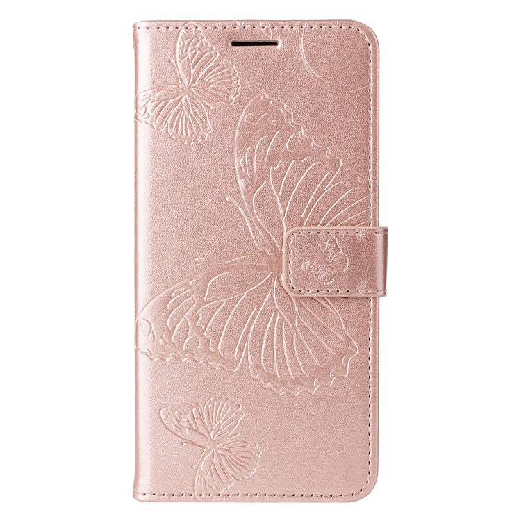 KT Imprinting Flower Series-2 For Oppo A3x 4G / 5G (India) / A3 4G / 5G / A60 5G / A40 4G / A40M 4G Case Butterfly Leather Phone Cover - Rose Gold