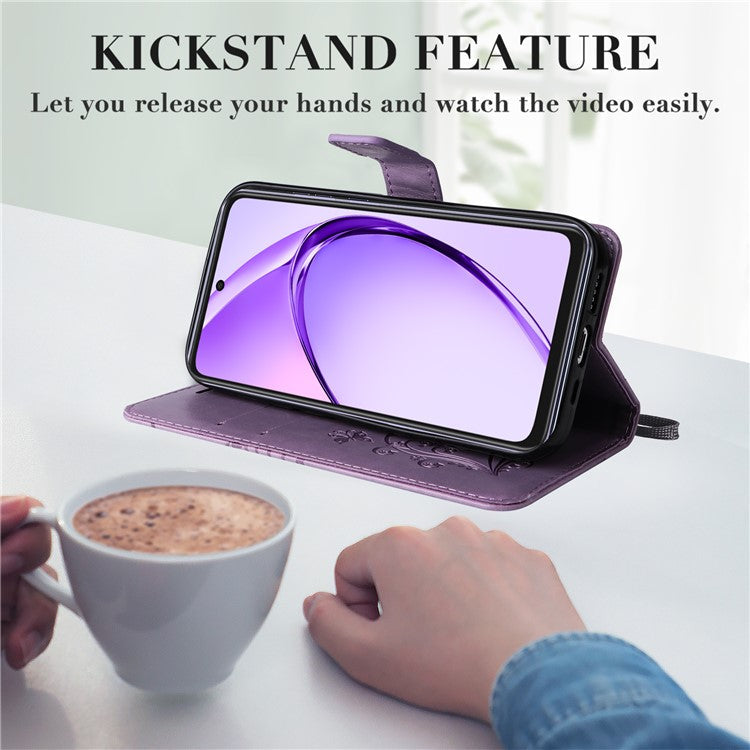 KT Imprinting Flower Series-2 For Oppo A3x 4G / 5G (India) / A3 4G / 5G / A60 5G / A40 4G / A40M 4G Case Butterfly Leather Phone Cover - Light Purple