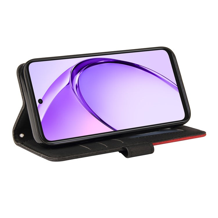 KT Leather Series-1 For Oppo A3x 4G / 5G (India) / A3 4G / 5G / A60 5G / A40 4G / A40M 4G Leather Case Color Splicing Phone Cover Wallet Stand - Black