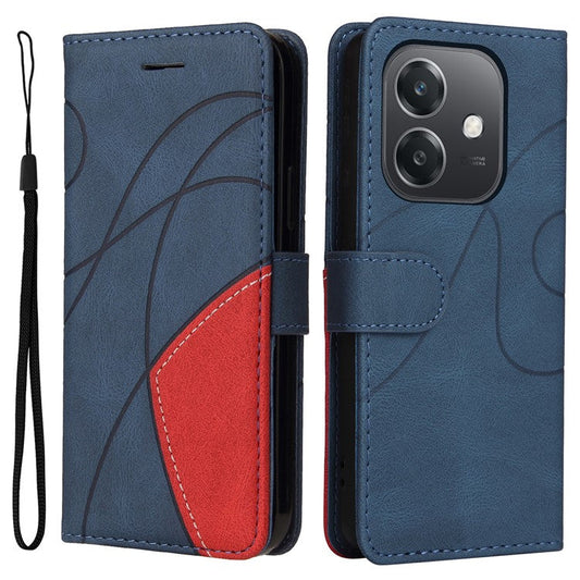 KT Leather Series-1 For Oppo A3x 4G / 5G (India) / A3 4G / 5G / A60 5G / A40 4G / A40M 4G Leather Case Color Splicing Phone Cover Wallet Stand - Blue