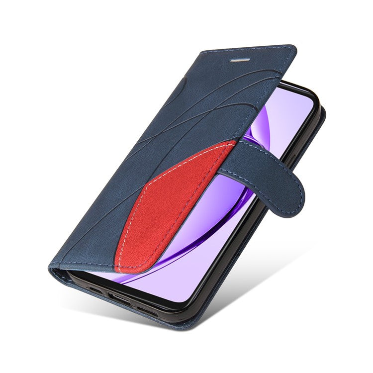 KT Leather Series-1 For Oppo A3x 4G / 5G (India) / A3 4G / 5G / A60 5G / A40 4G / A40M 4G Leather Case Color Splicing Phone Cover Wallet Stand - Blue