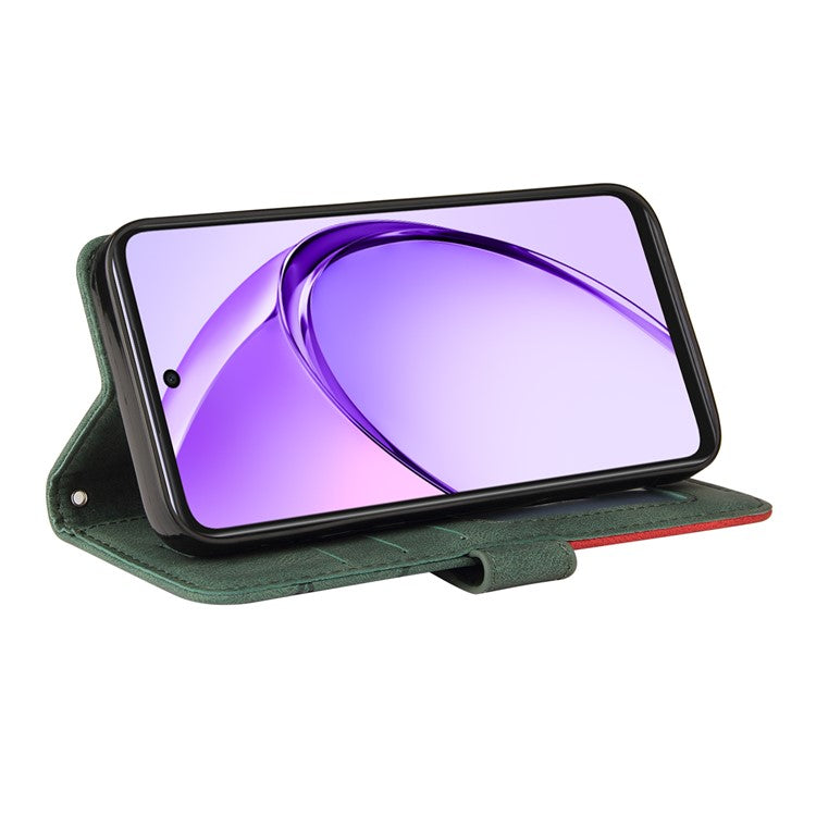 KT Leather Series-1 For Oppo A3x 4G / 5G (India) / A3 4G / 5G / A60 5G / A40 4G / A40M 4G Leather Case Color Splicing Phone Cover Wallet Stand - Green