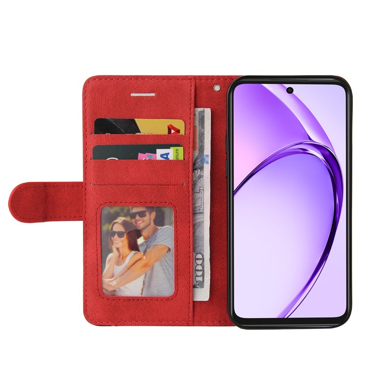 KT Leather Series-1 For Oppo A3x 4G / 5G (India) / A3 4G / 5G / A60 5G / A40 4G / A40M 4G Leather Case Color Splicing Phone Cover Wallet Stand - Red