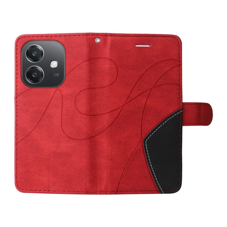KT Leather Series-1 For Oppo A3x 4G / 5G (India) / A3 4G / 5G / A60 5G / A40 4G / A40M 4G Leather Case Color Splicing Phone Cover Wallet Stand - Red