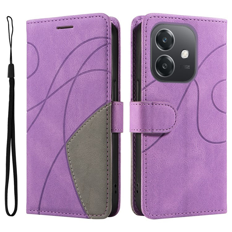 KT Leather Series-1 For Oppo A3x 4G / 5G (India) / A3 4G / 5G / A60 5G / A40 4G / A40M 4G Leather Case Color Splicing Phone Cover Wallet Stand - Light Purple