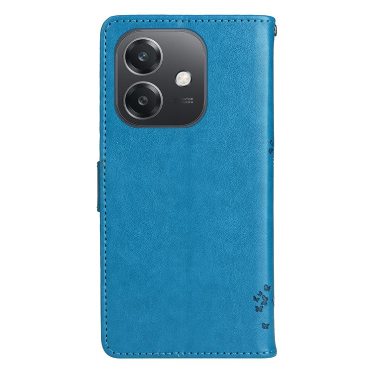 KT Imprinting Flower Series-3 For Oppo A3x 4G / 5G (India) / A3 4G / 5G / A60 5G / A40 4G / A40M 4G Case Cat Tree Pattern Flip Leather Phone Cover - Blue