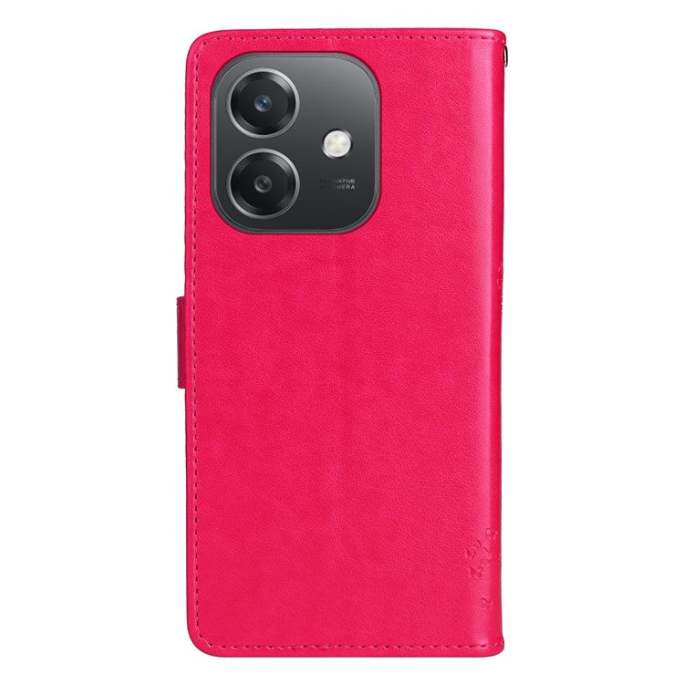 KT Imprinting Flower Series-3 For Oppo A3x 4G / 5G (India) / A3 4G / 5G / A60 5G / A40 4G / A40M 4G Case Cat Tree Pattern Flip Leather Phone Cover - Rose