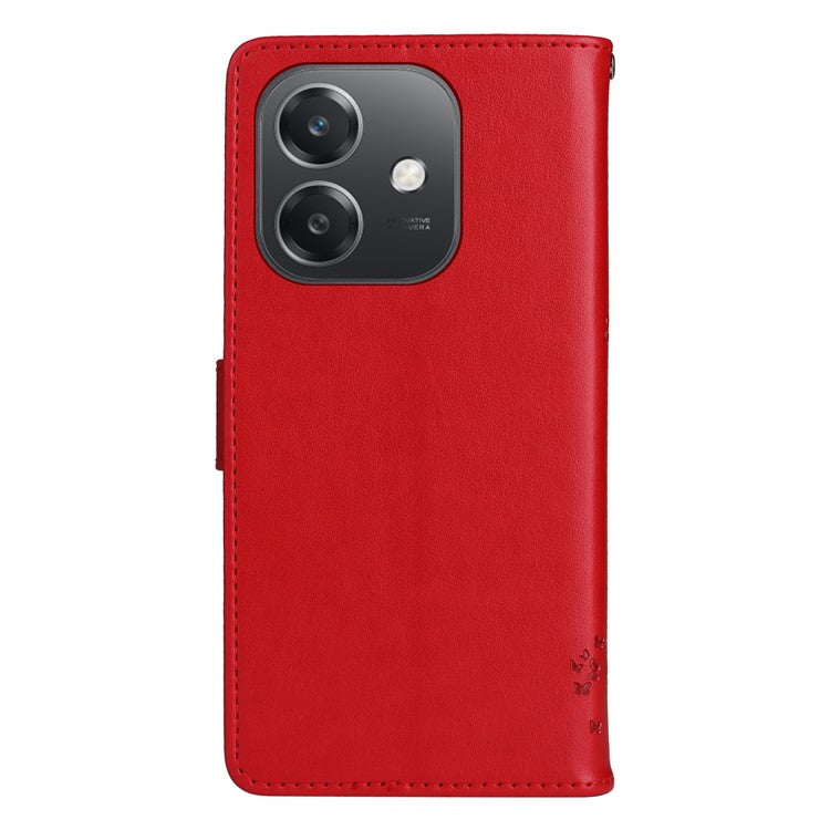 KT Imprinting Flower Series-3 For Oppo A3x 4G / 5G (India) / A3 4G / 5G / A60 5G / A40 4G / A40M 4G Case Cat Tree Pattern Flip Leather Phone Cover - Red
