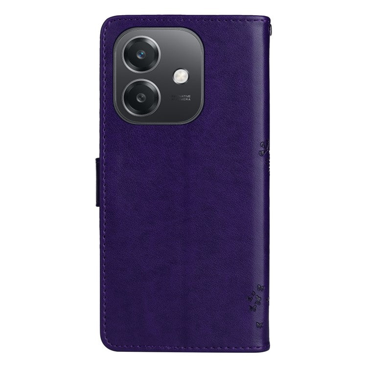 KT Imprinting Flower Series-3 For Oppo A3x 4G / 5G (India) / A3 4G / 5G / A60 5G / A40 4G / A40M 4G Case Cat Tree Pattern Flip Leather Phone Cover - Purple