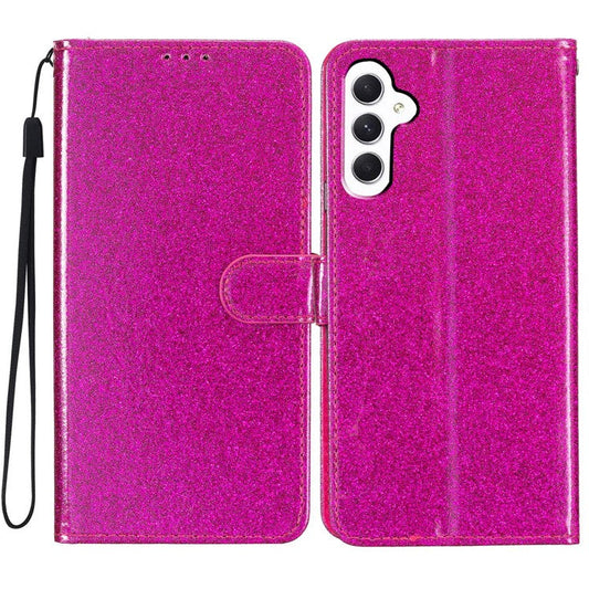For Samsung Galaxy S25+ Wallet Case Glitter Anti-Scratch Leather Phone Cover Stand - Rose