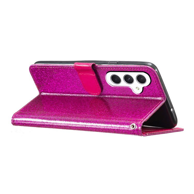 For Samsung Galaxy S25+ Wallet Case Glitter Anti-Scratch Leather Phone Cover Stand - Rose