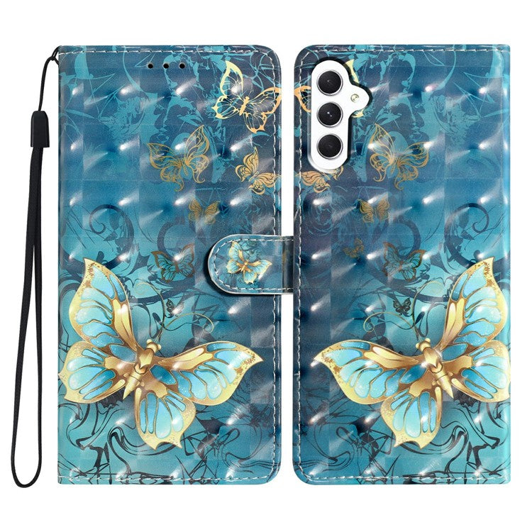 For Samsung Galaxy S25 Case PU Leather 3D Pattern Printing Wallet Phone Cover - Butterfly