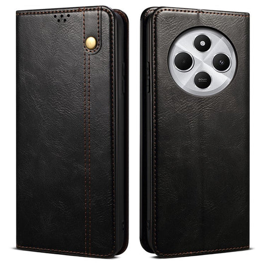 For Xiaomi Poco C75 4G / Redmi 14R 5G / 14C 4G Case Crazy Horse Texture Waxy Leather Wallet Stand Phone Cover - Black