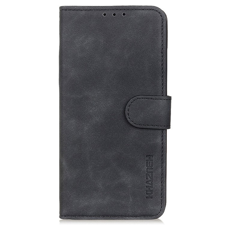 KHAZNEH For Motorola Edge 30 Lite / Motorola Edge 30 Neo 5G PU Leather Folio Wallet Case Retro Texture Stand Magnetic Clasp Shockproof Cover - Black