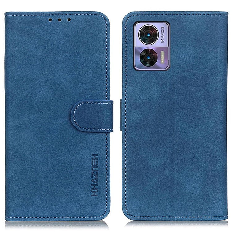 KHAZNEH For Motorola Edge 30 Lite / Motorola Edge 30 Neo 5G PU Leather Folio Wallet Case Retro Texture Stand Magnetic Clasp Shockproof Cover - Blue